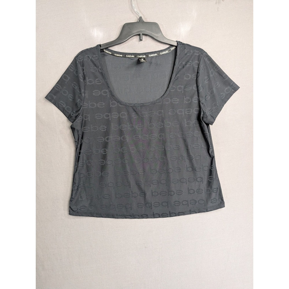 Bebe Sleepwear Black Logo Print Scoop Neck Short Sleeve Pajama Top Large